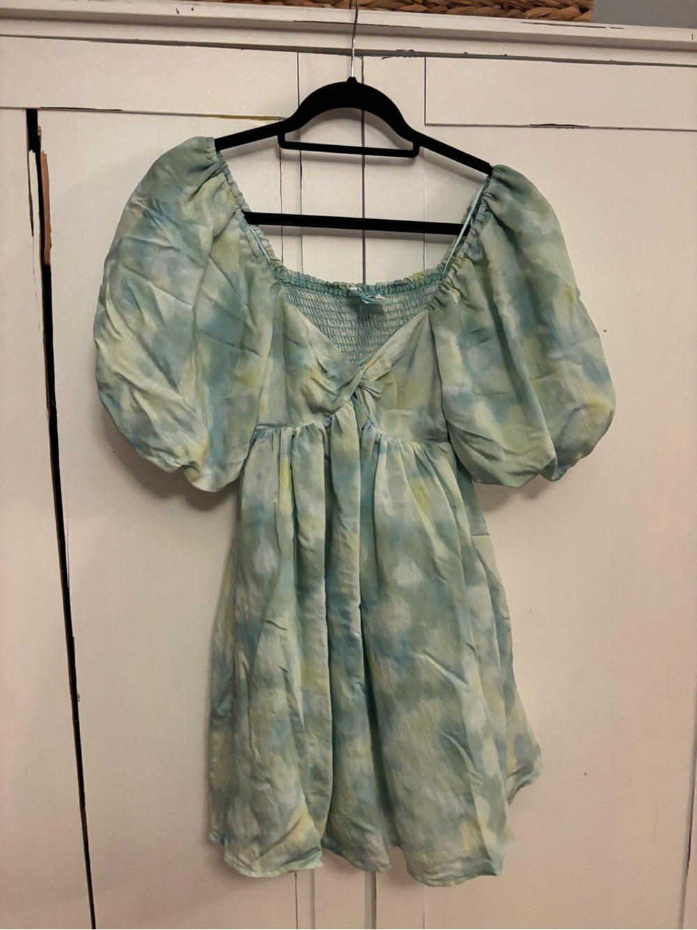 Pastel Blue Puff-Sleeve Mini Dress
